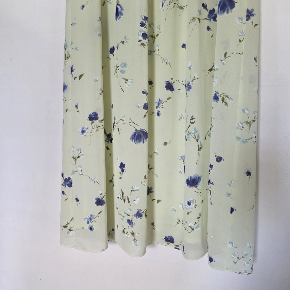 Vintage Floral Pleated Midi Dress Womens 10 Cottagecore Green Purple 90s Teacher - Picture 3 of 9